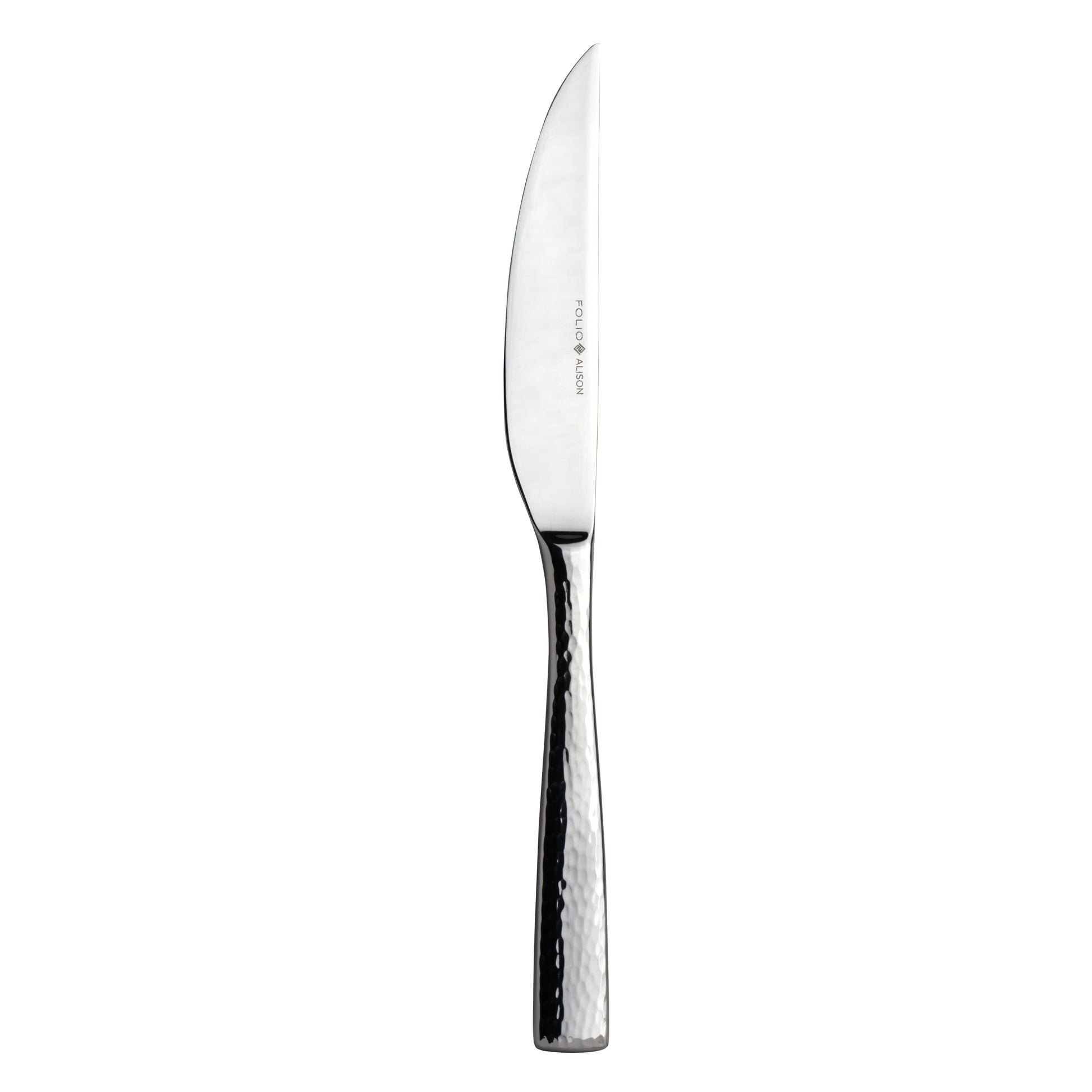Silbernes Steakmesser mit Hammerschlag.