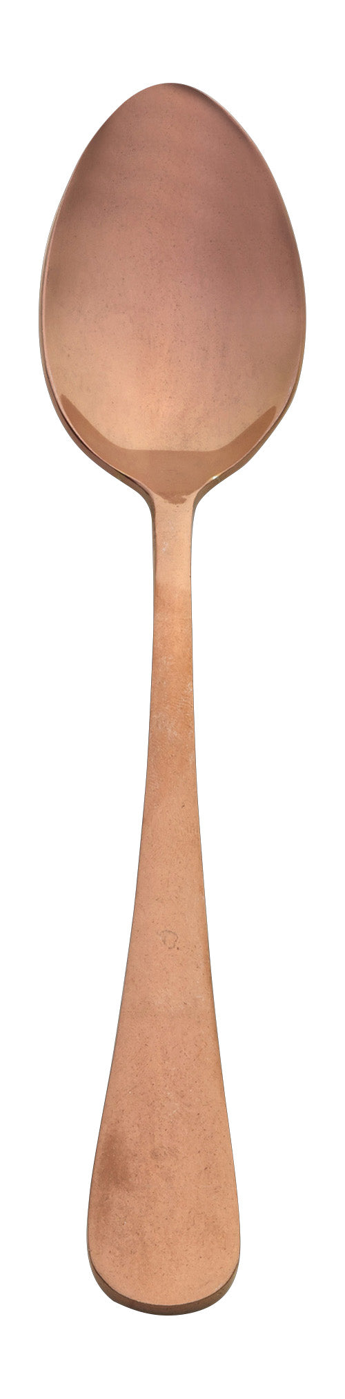 Kupferfarbener Löffel auf weißem Hintergrund.