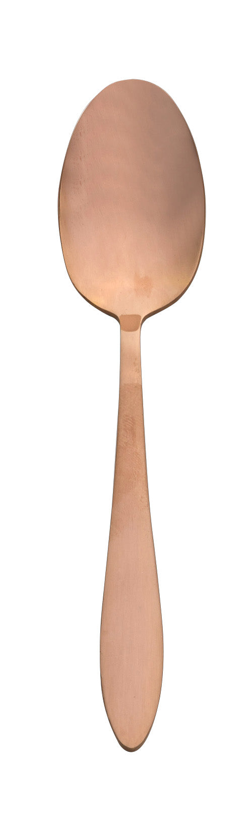 Kupferfarbener Löffel auf weißem Hintergrund.