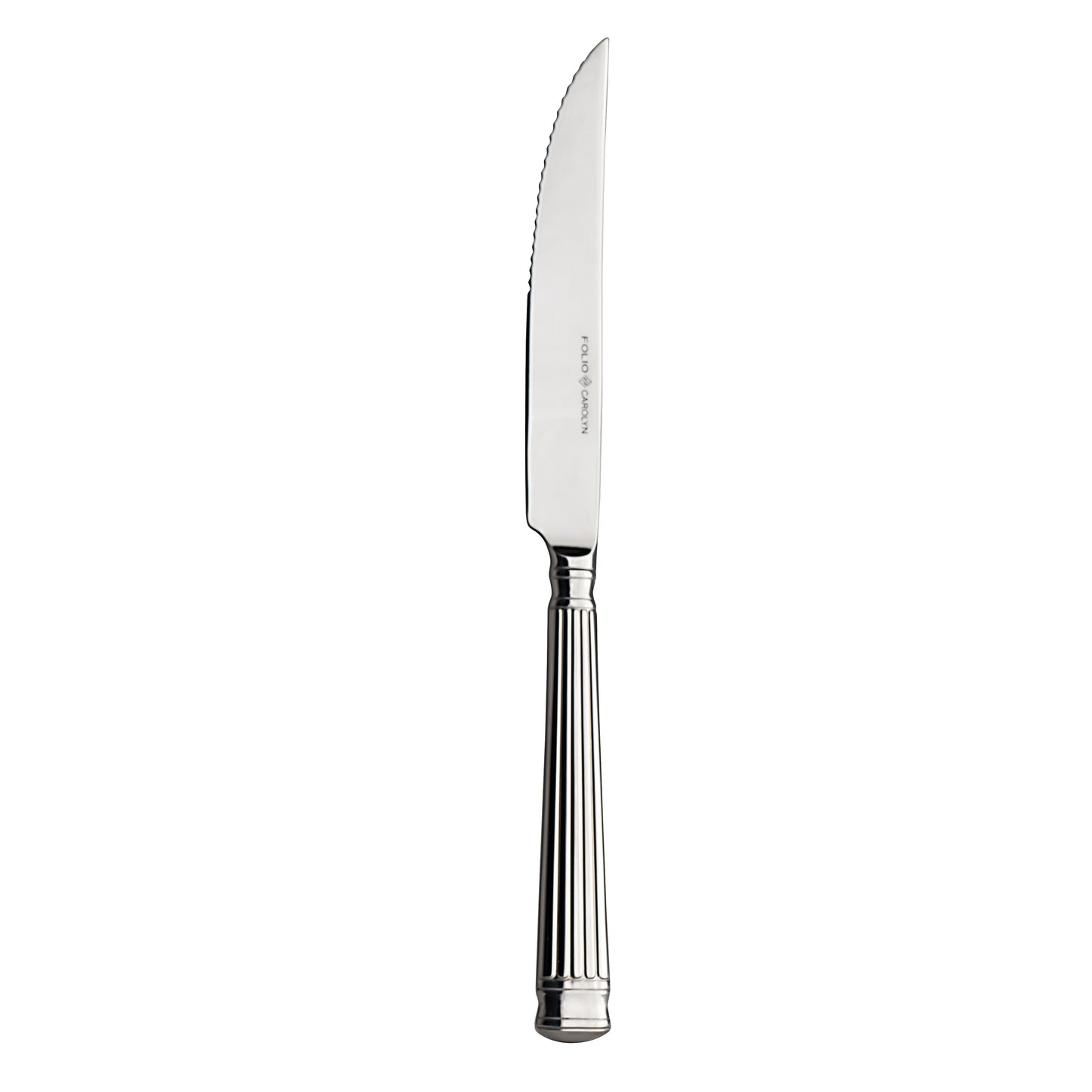 Silbernes Steakmesser mit geriffelter Klinge.