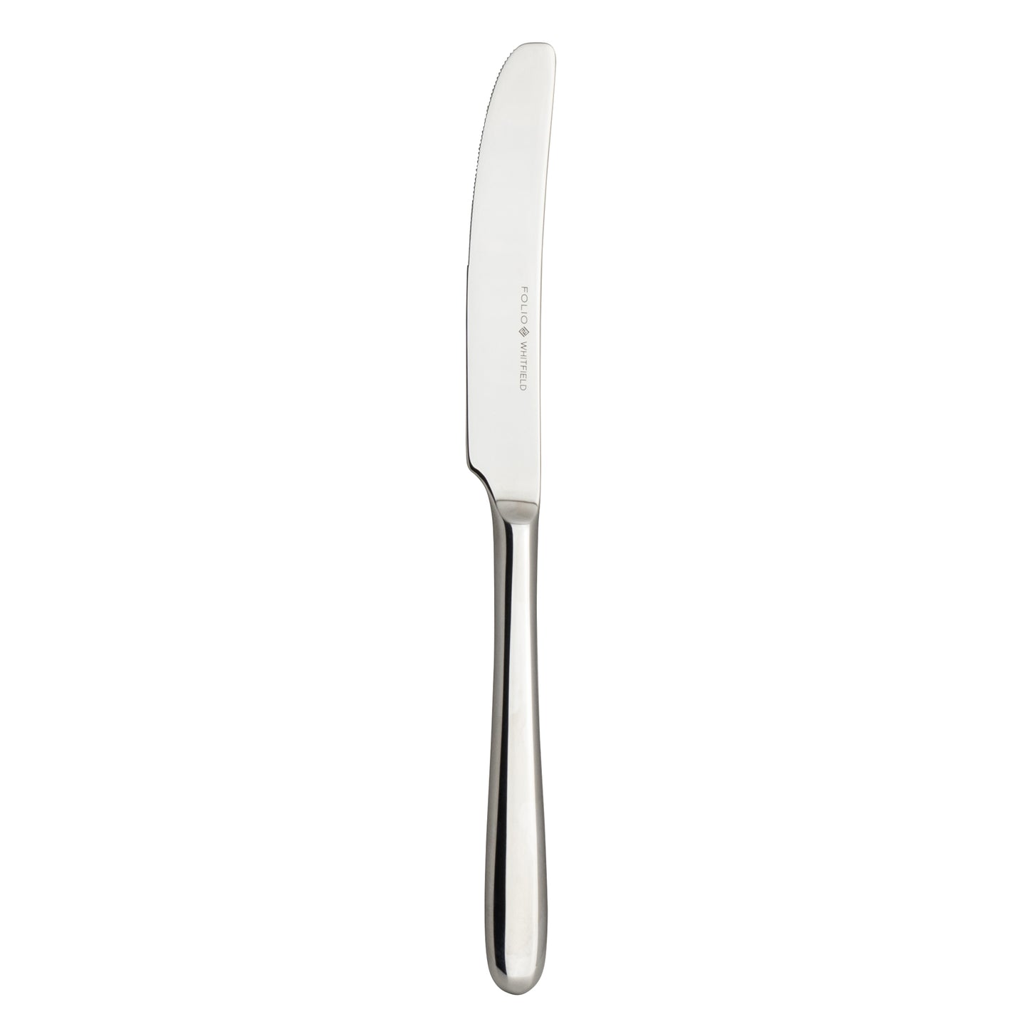 Silbernes Buttermesser auf Weiß.