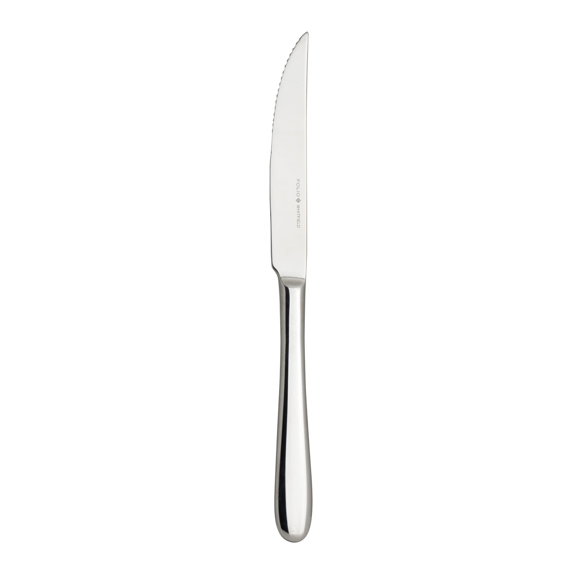 Edelstahl-Steakmesser auf weißem Hintergrund.