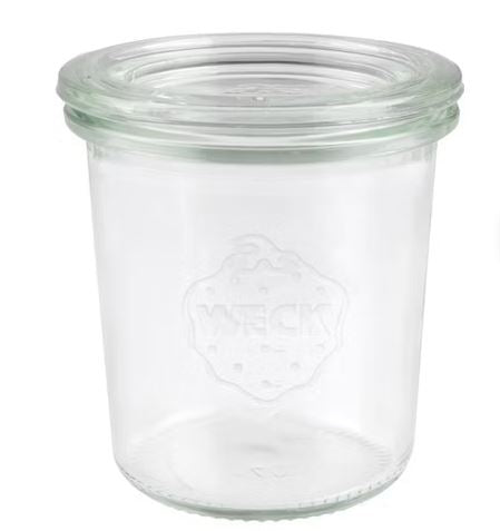 Glasbehälter mit Deckel, leer.