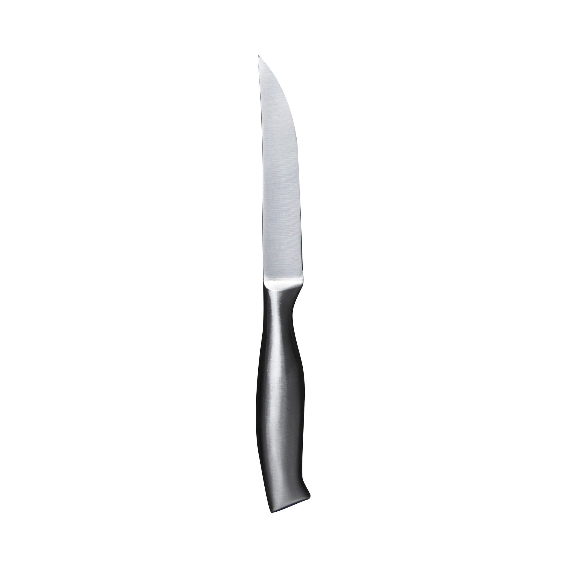 Silbernes Küchenmesser auf weißem Hintergrund.