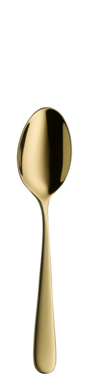 Goldener Löffel auf weißem Hintergrund.