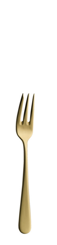 Goldene Gabel auf weißem Hintergrund.