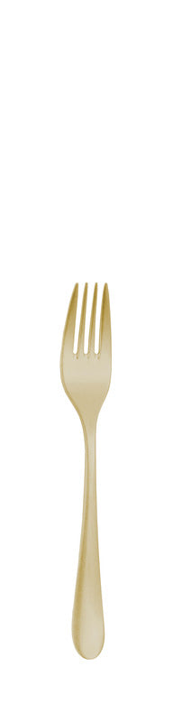 Goldene Gabel auf weißem Hintergrund.