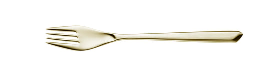 Goldene Gabel auf weißem Hintergrund.
