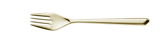 Goldene Gabel auf weißem Hintergrund.