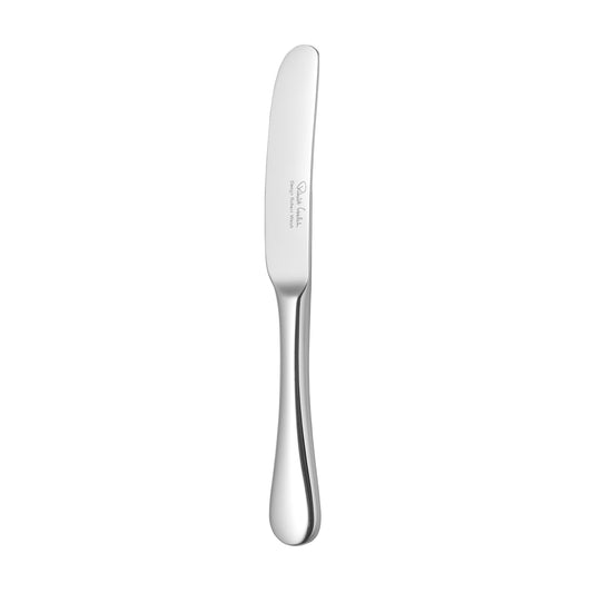 Silbernes Buttermesser auf weißem Hintergrund.