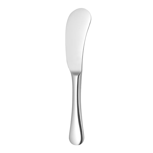 Silberner Buttermesser auf weißem Hintergrund.