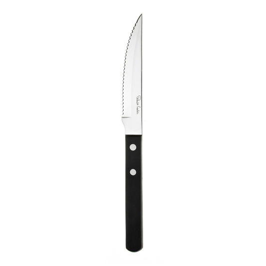 Schwarzes Steakmesser mit Wellenschliff.