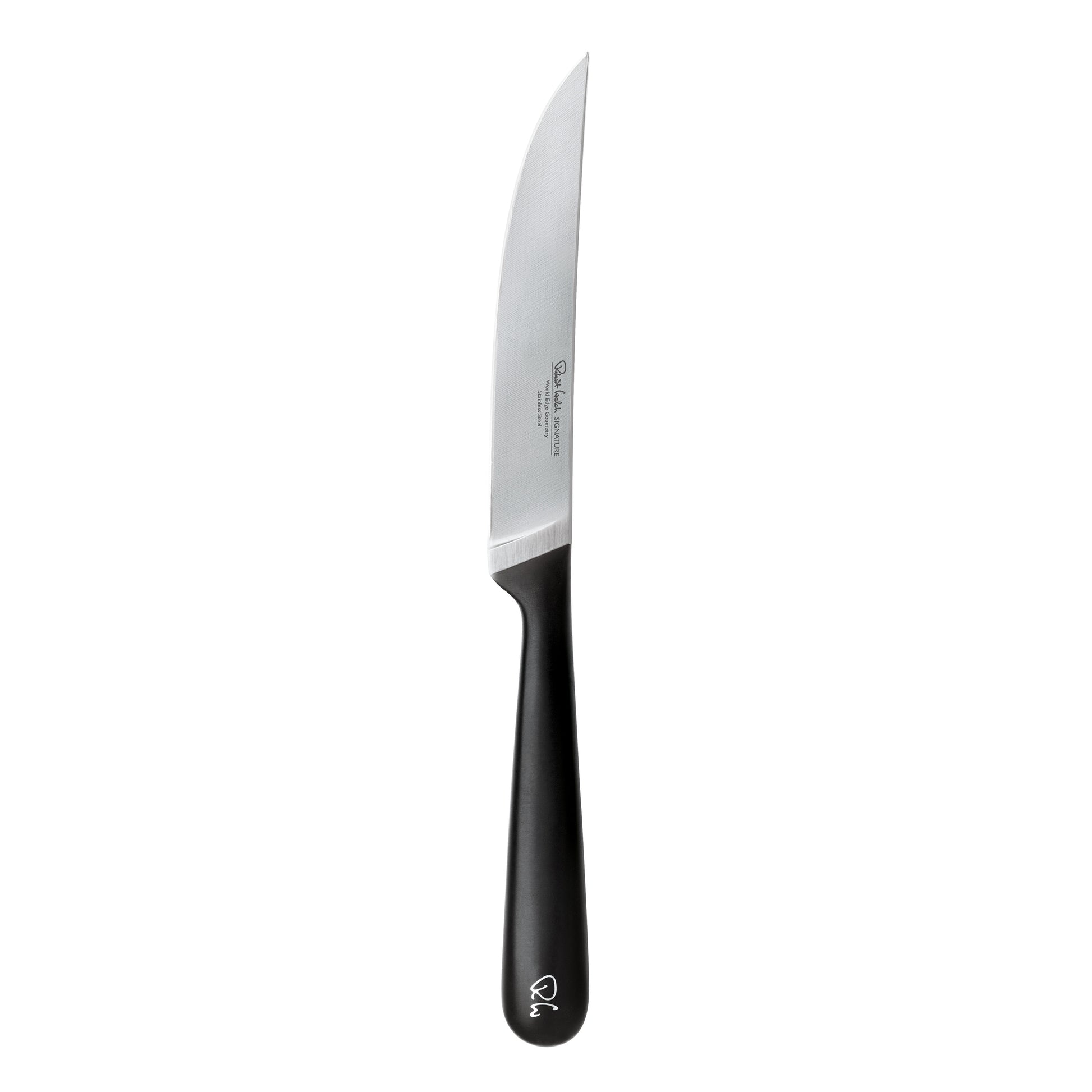 Schwarzes Küchenmesser mit silberner Klinge.