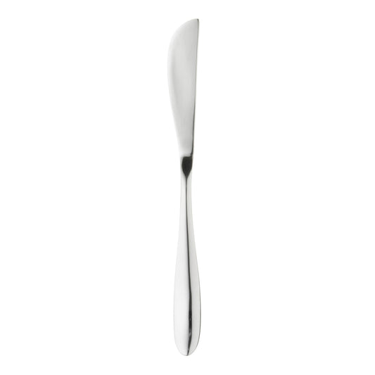 Silbernes Buttermesser auf weißem Hintergrund.