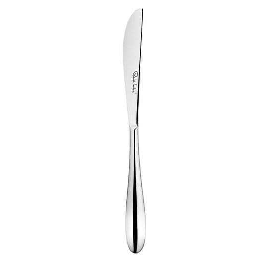 Silbernes Buttermesser auf Weiß.