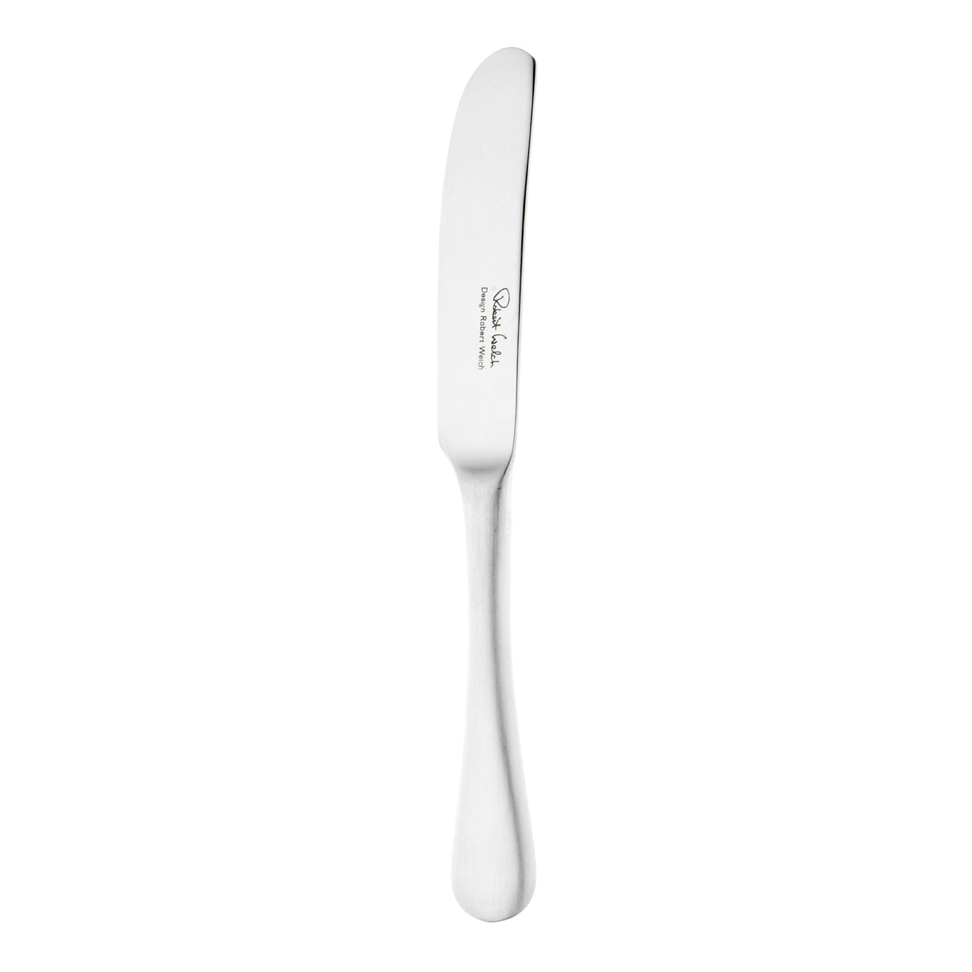 Silbernes Buttermesser auf weißem Hintergrund.