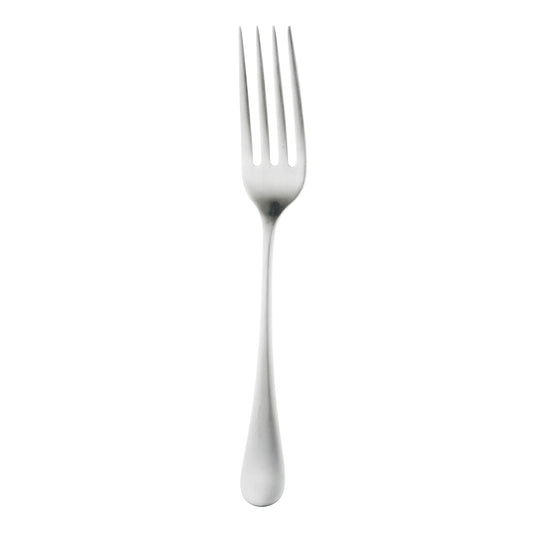 Silberne Gabel auf weißem Hintergrund.