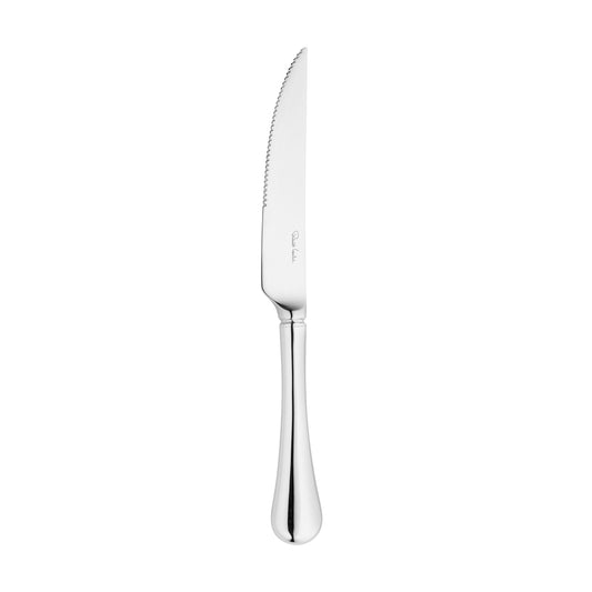 Silbernes Steakmesser mit gezackter Klinge.
