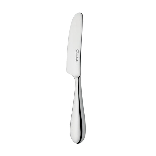 Silbernes Buttermesser auf weißem Hintergrund.