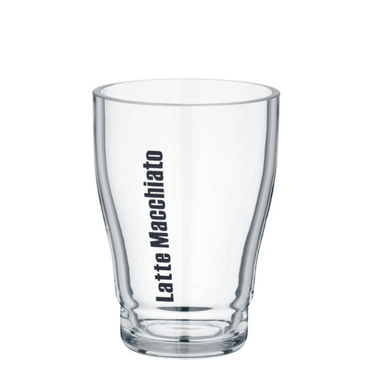Leeres Glas mit "Latte Macchiato" Schrift