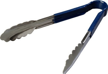 Blaue Küchenzange aus Metall.
