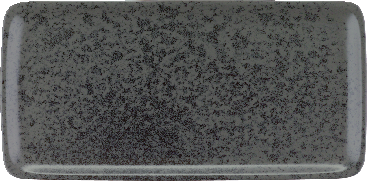 Weißer rechteckiger Teller, seitlich.