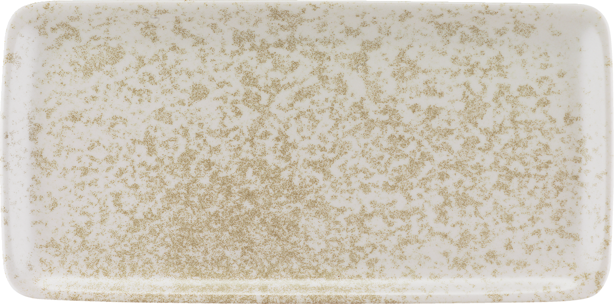 Weißer rechteckiger Teller, schlicht.