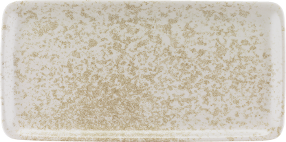 Weißer rechteckiger Teller, schlicht.