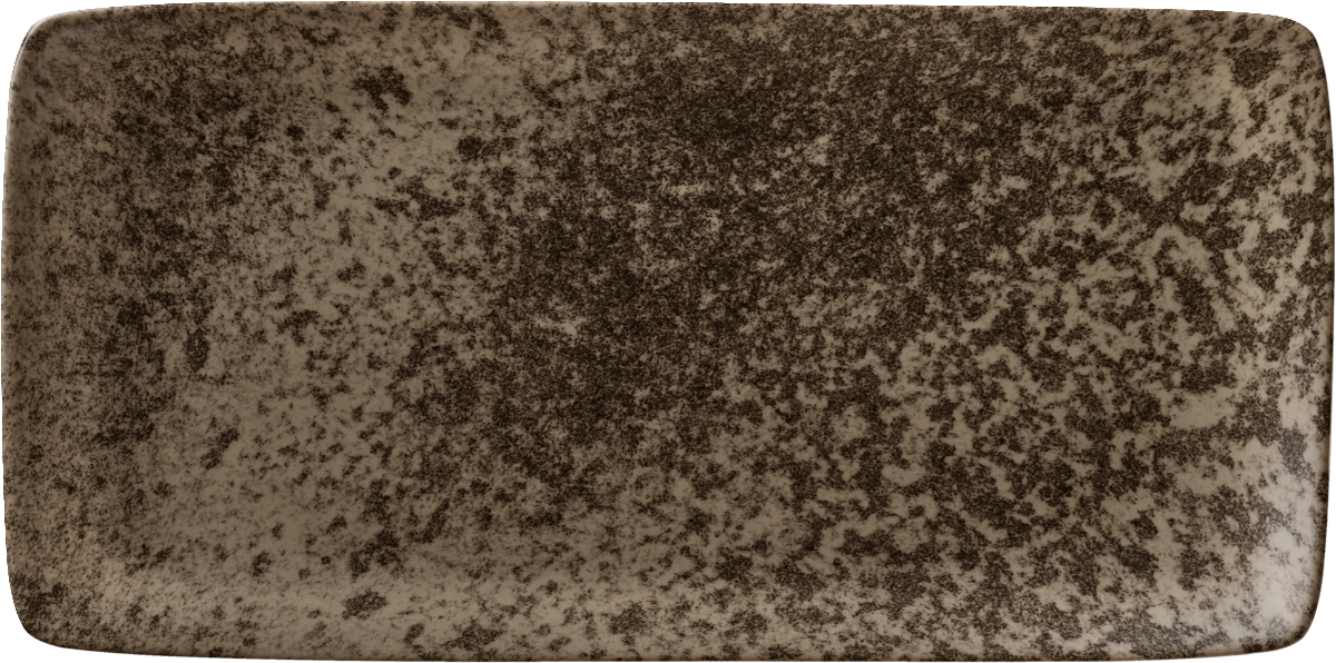 Rechteckiger, dunkelbrauner Teller.