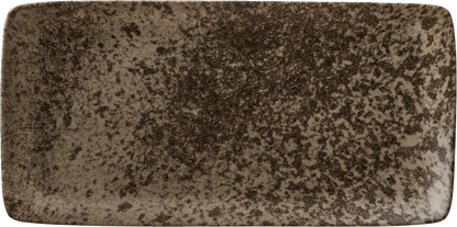 Rechteckiger, dunkelbrauner Teller.