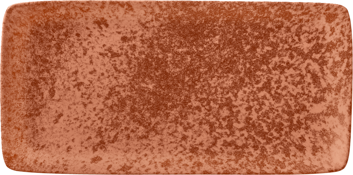 Rechteckiger, orangefarbener Teller.