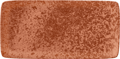 Rechteckiger, orangefarbener Teller.