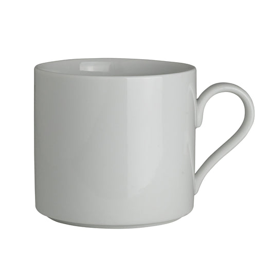 Weiße Porzellantasse mit Henkel.
