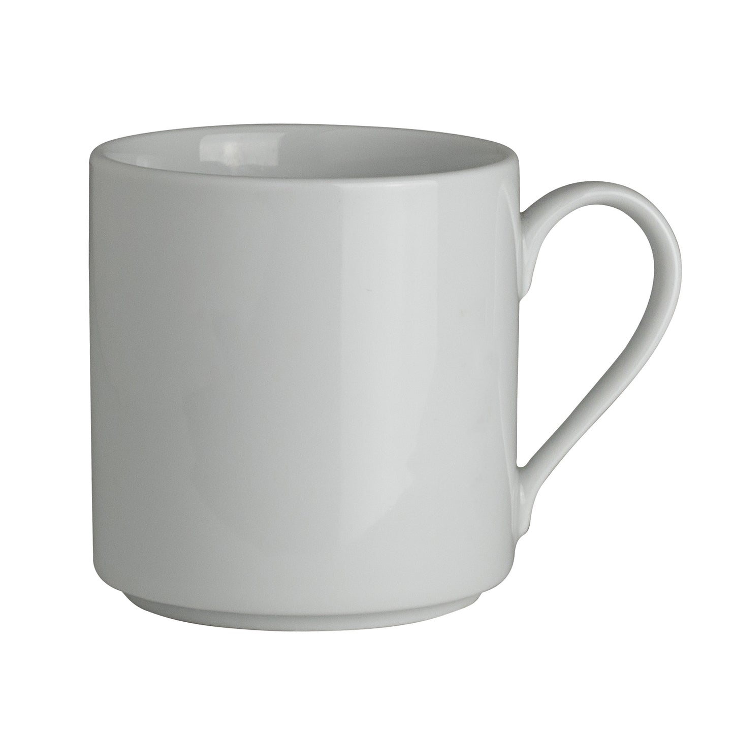 Weiße Tasse mit Henkel.