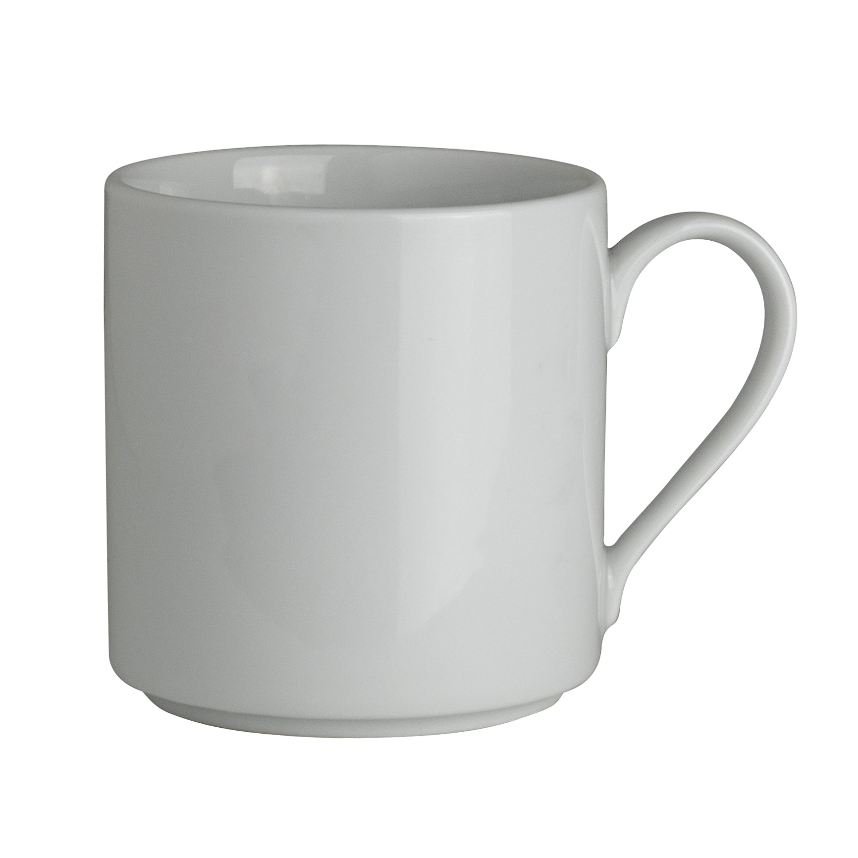 Weiße Tasse mit Henkel.