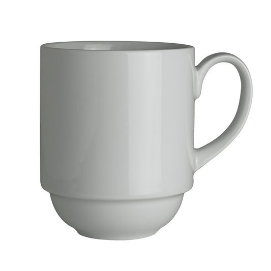 Weiße Tasse auf weißem Hintergrund.