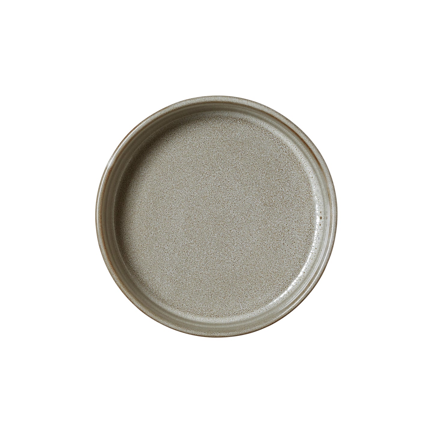 Leerer, runder, grauer Teller.