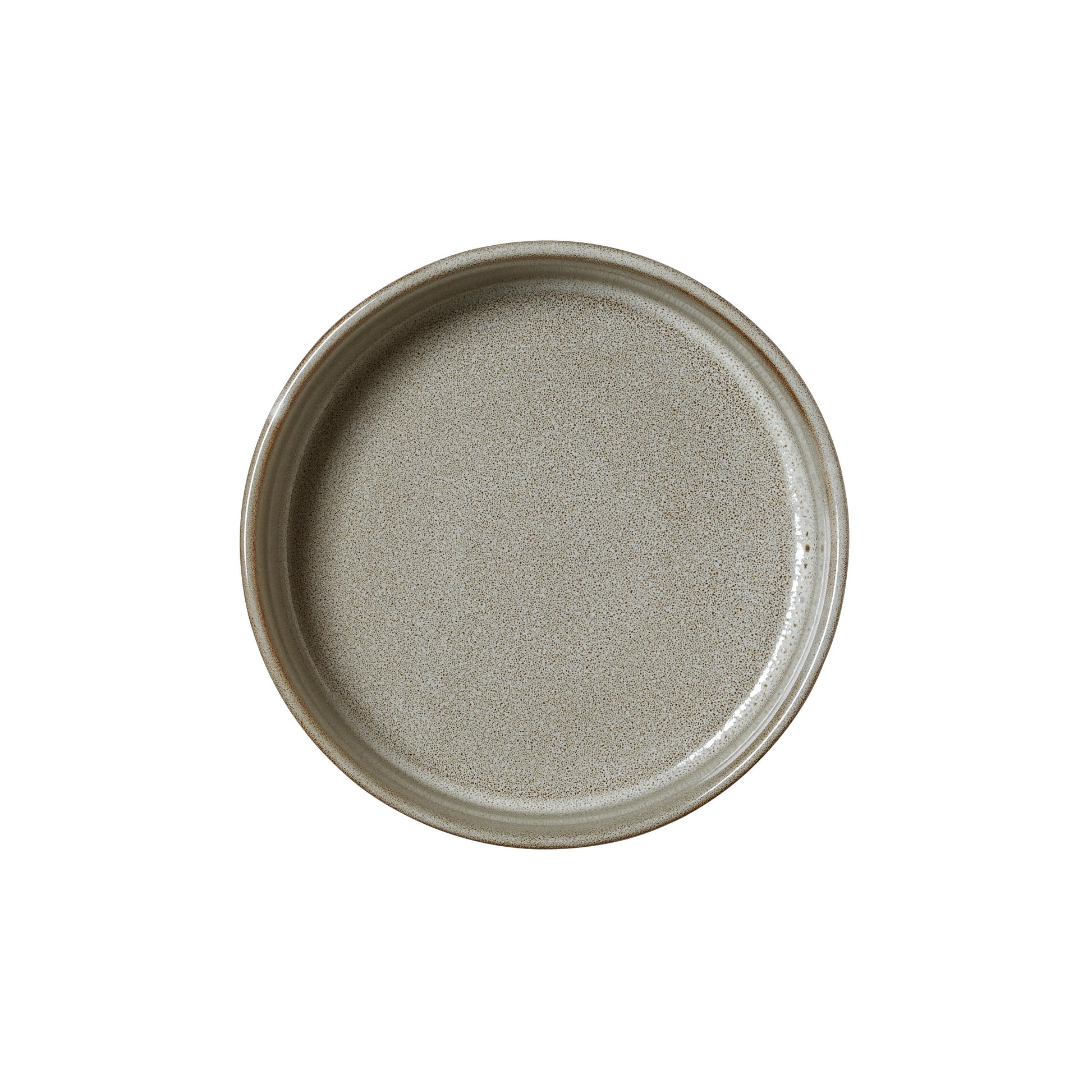 Leerer, runder, grauer Teller.