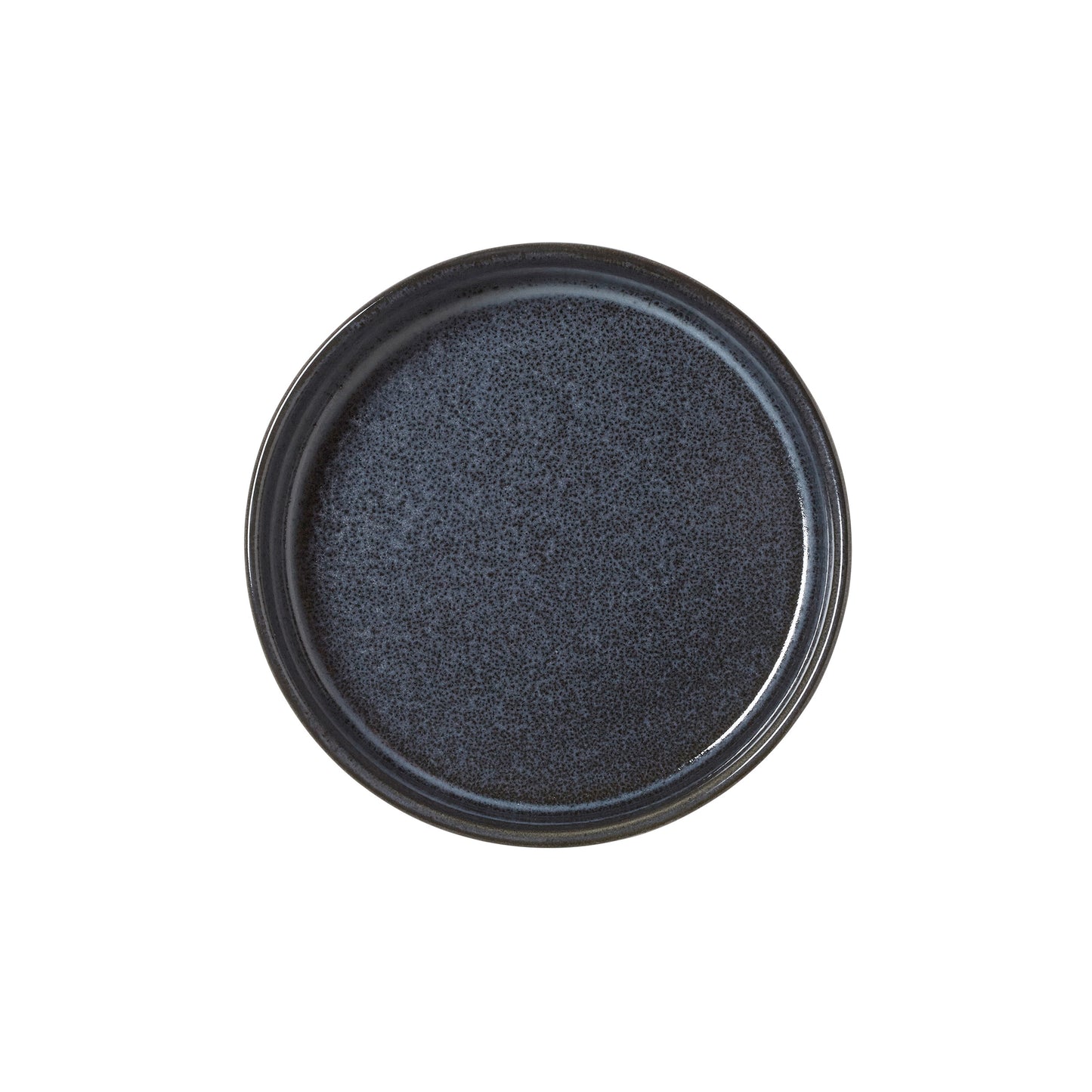 Schwarzer, runder, leerer Teller.