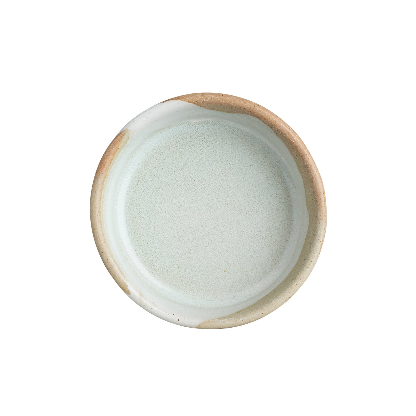 Leerer, runder, keramischer Teller obenansicht.