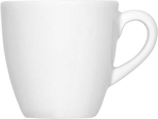 Weiße Kaffeetasse auf weißem Hintergrund