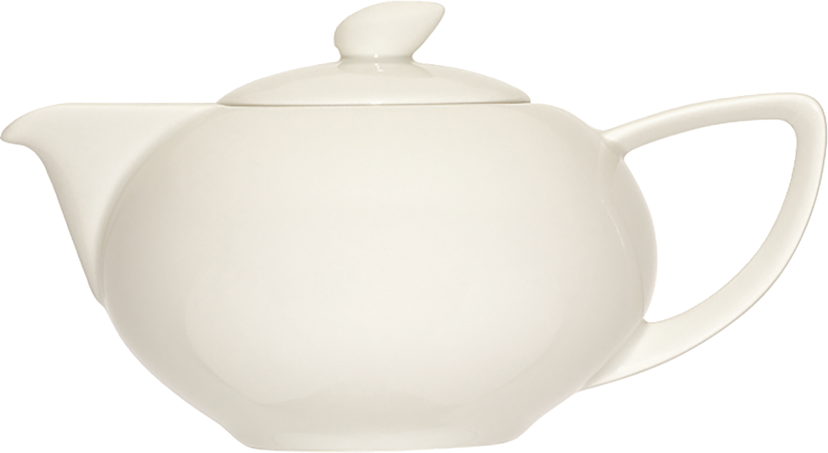Weiße Teekanne mit Deckel.