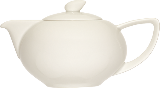 Weiße Teekanne mit Deckel.
