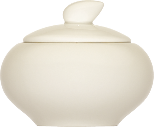 Weiße Porzellandose mit Deckel.
