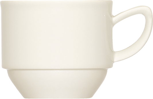 Weiße Tasse mit Henkel.