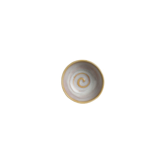 Leere, spiralförmige Keramikschale oben.