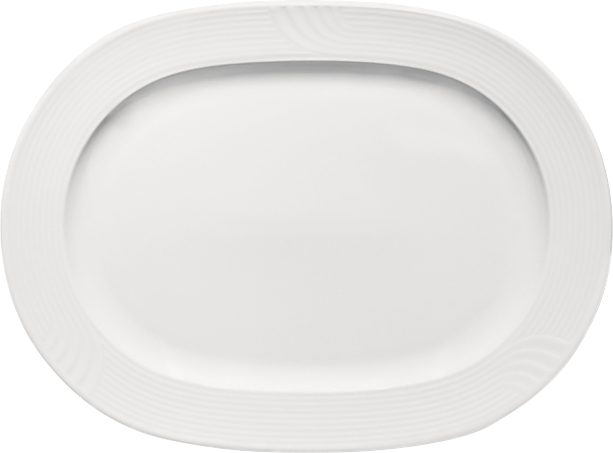 Weißer Teller, seitliche Ansicht.