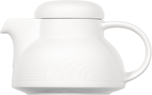 Weiße Teekanne mit Deckel.