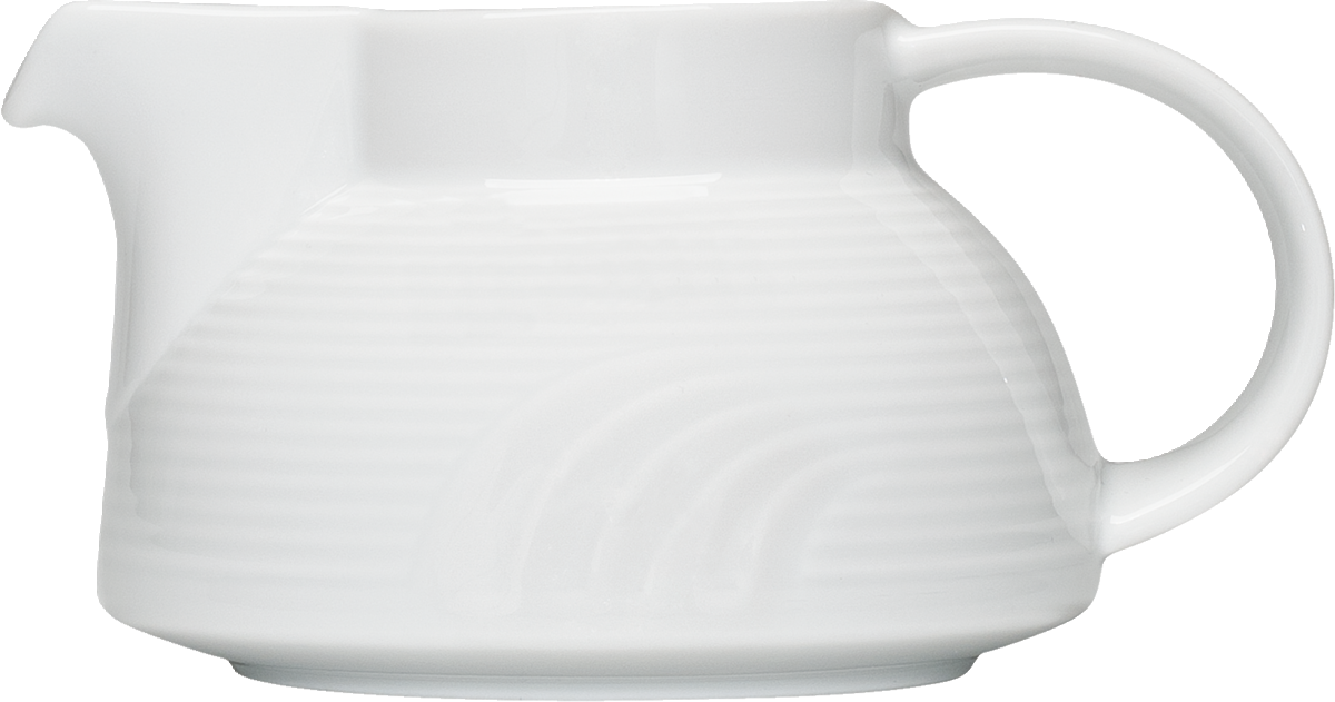 Weißer Porzellan-Milchkännchen mit Henkel.