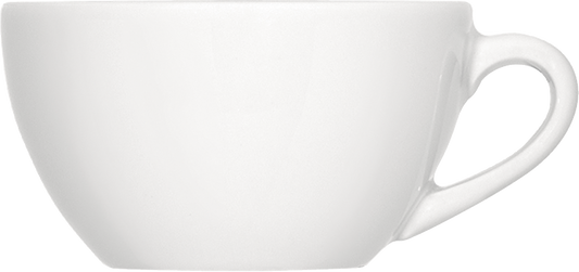 Weiße Tasse ohne Untertasse.